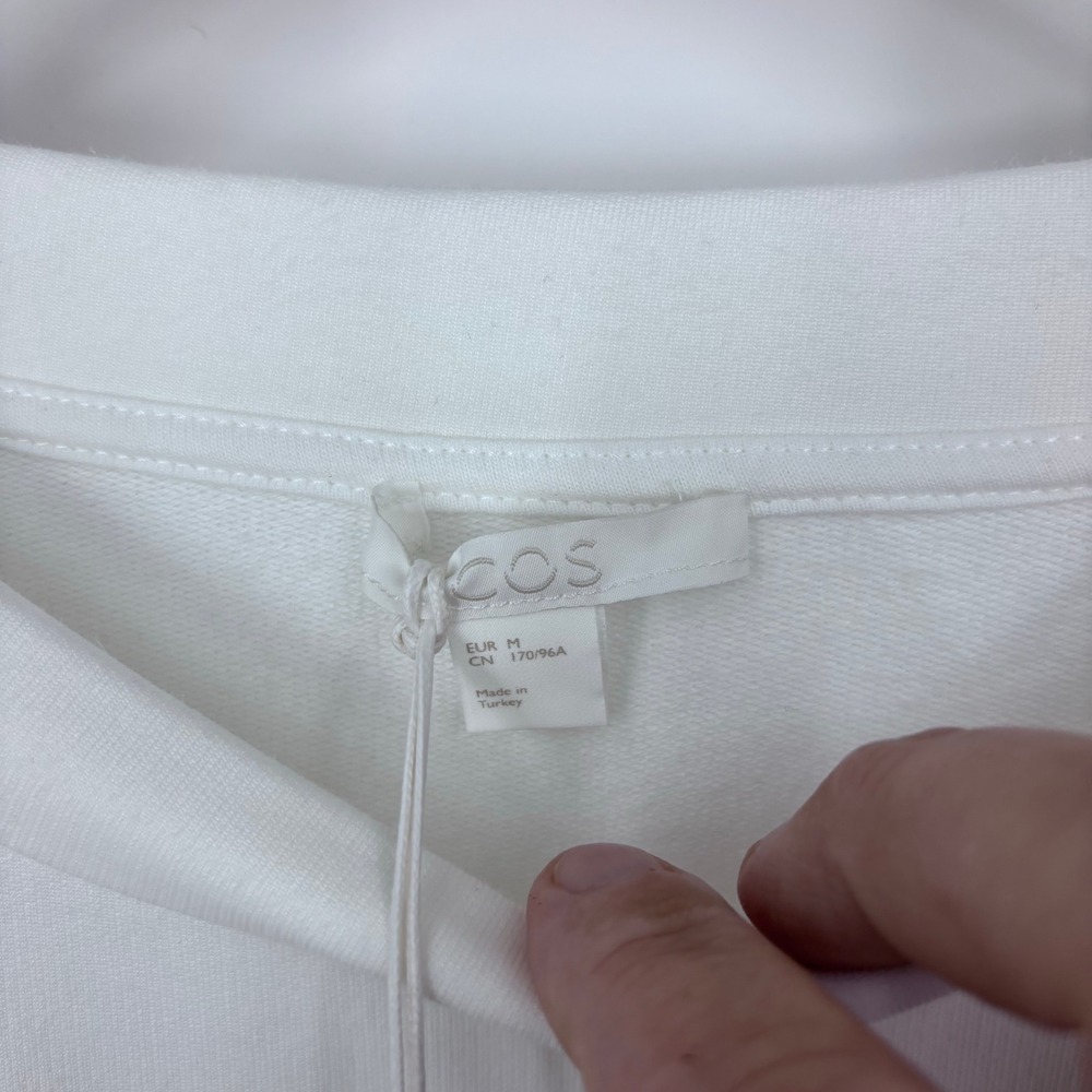COS Ribbed Hem Crewneck Sweatshirt Women Medium White Pullover Minimalist NEW - Picture 4 of 9